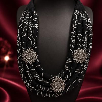 Black Oxidized Floral Layered Necklace