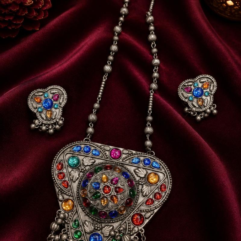 Multicolor Meenakari Long Necklace Set