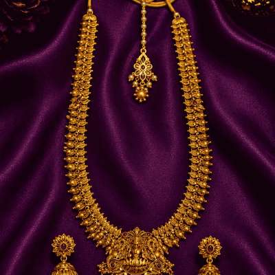 Long Gold Temple Necklace Set