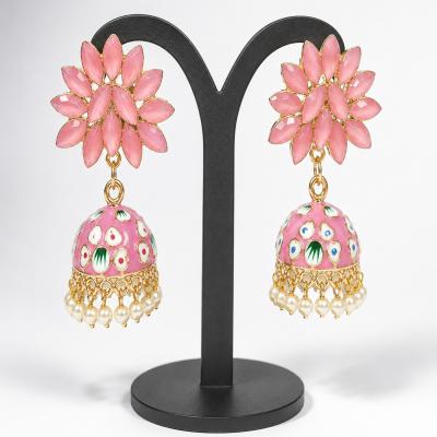 Pink Lotus Jhumka Earrings