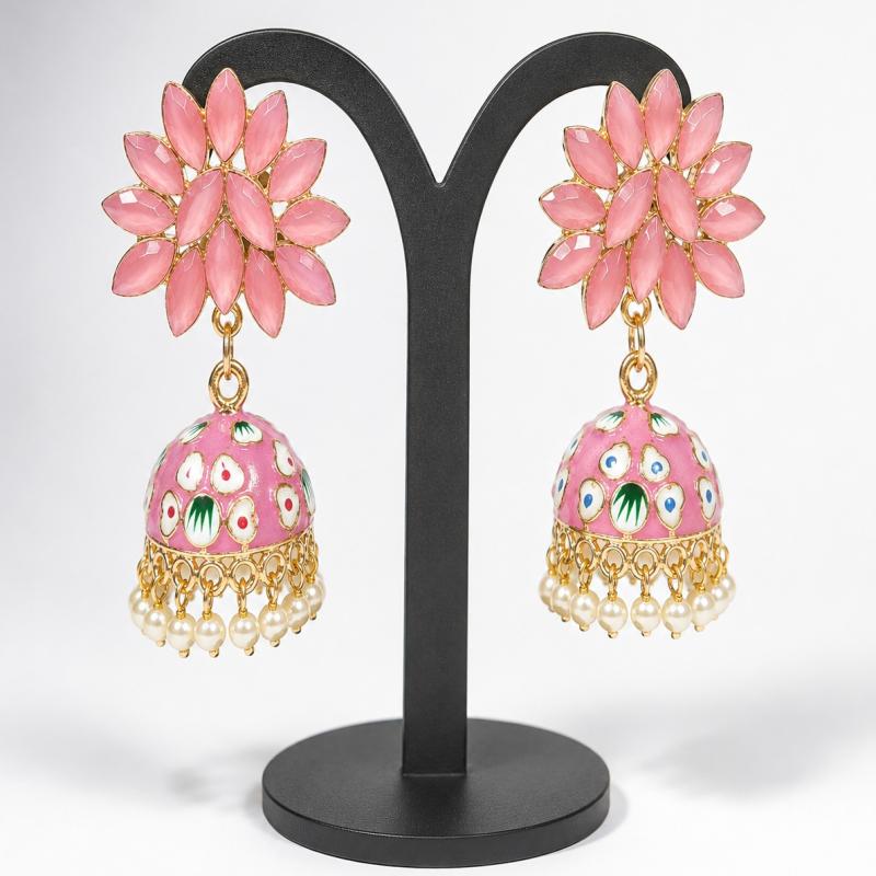 Pink Lotus Jhumka Earrings