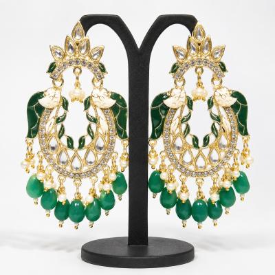 Emerald Green Kundan Chandbali Earrings