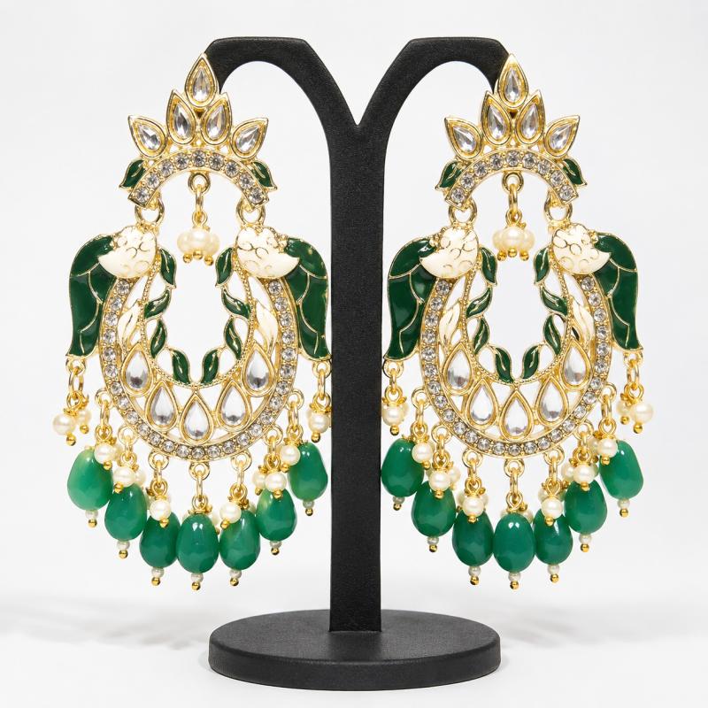 Emerald Green Kundan Chandbali Earrings