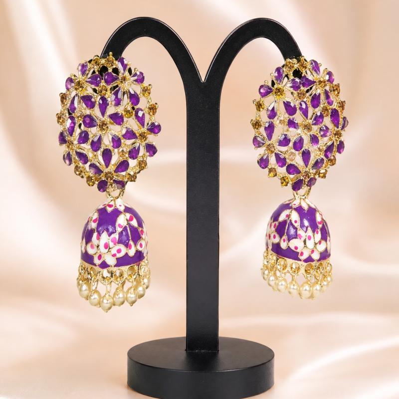 Purple Stone Dome Jhumka Earrings