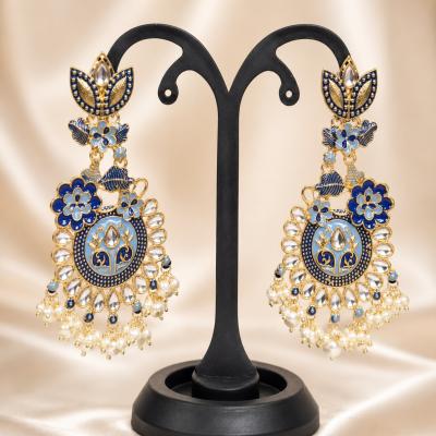 Blue Peacock Kundan Jhumka Earrings
