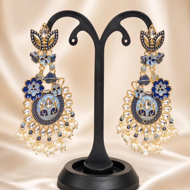 Blue Peacock Kundan Jhumka Earrings
