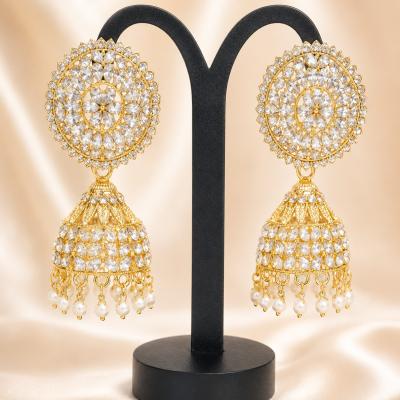 Golden Crystal Kundan Jhumka Earrings
