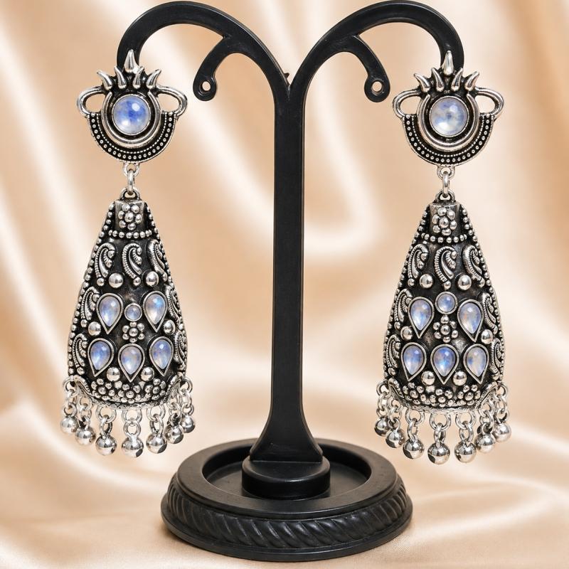 Black Oxidized Silver Statement Jhumka Earrings
