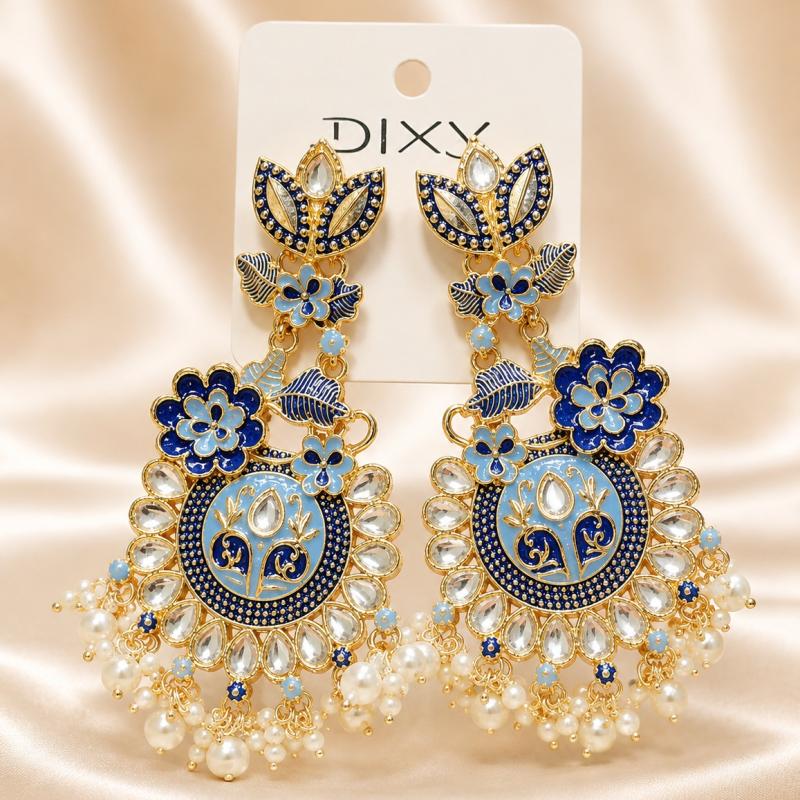 Blue Peacock Long Dangle Earrings