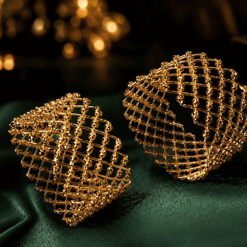 Gold Mesh Statement Stud Earrings