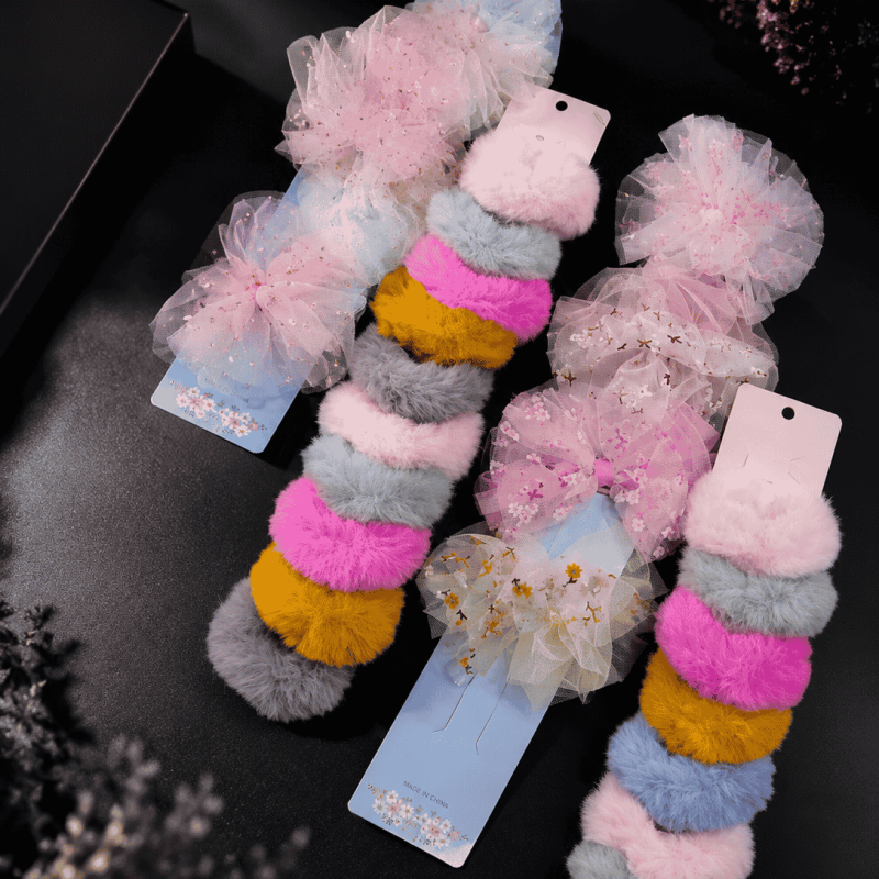 Multicolor Plush Hair Scrunchie Set